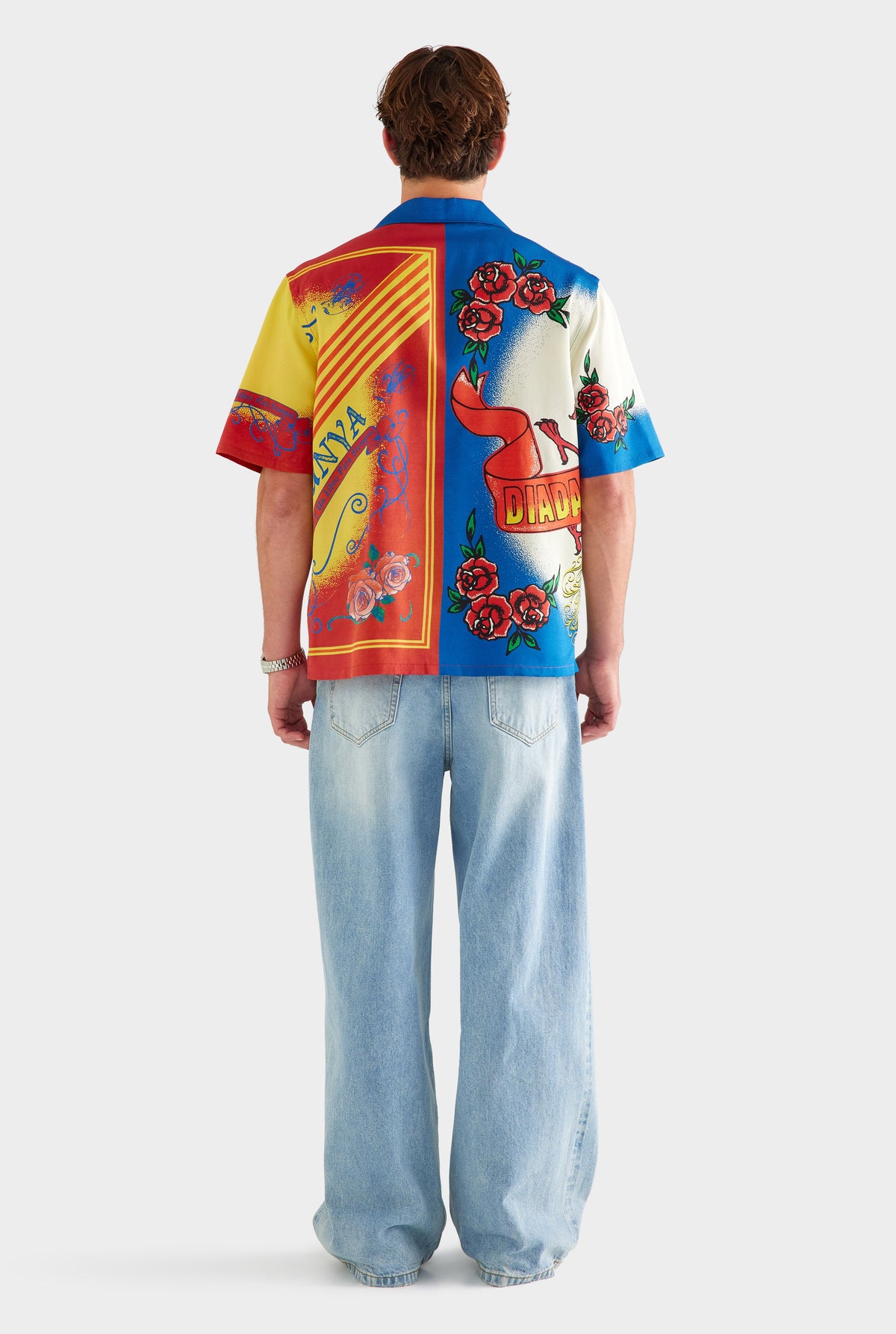 Short Sleeve Wool Silk Camp Collar Shirt - Diada de Sant Jordi [[AU_MEDIA:gid://shopify/MediaImage/27759760769111]]