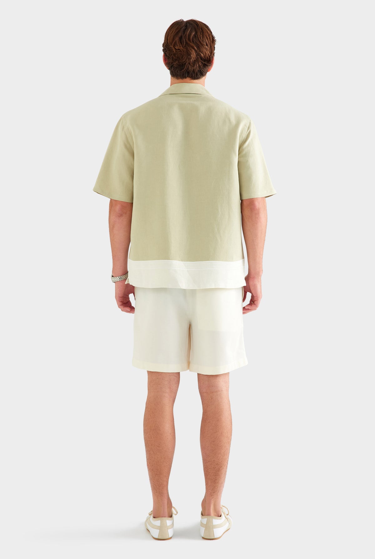 Applique Border Silk Linen Shirt - Stone Green/Cream [[AU_MEDIA:gid://shopify/MediaImage/27759764308055]]