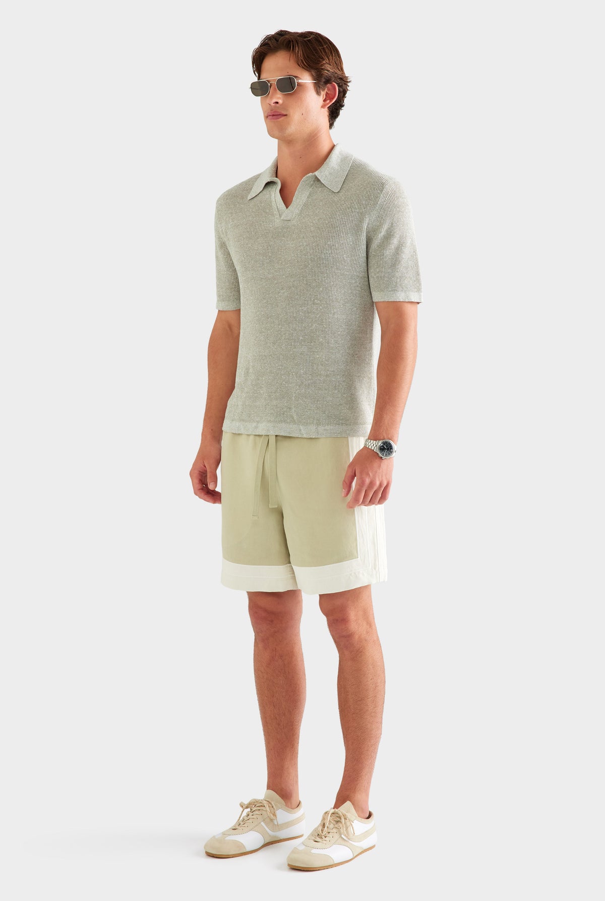 Rib Knit Open Neck Polo - Sage Marl [[AU_MEDIA:gid://shopify/MediaImage/27759770173527]]