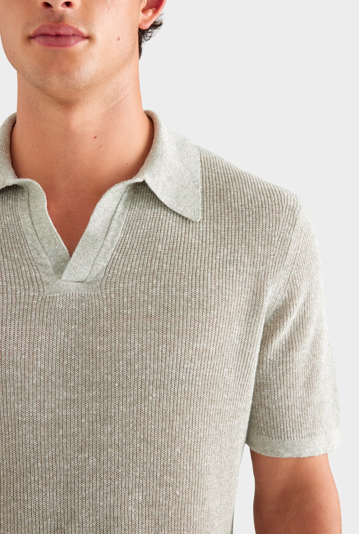 Rib Knit Open Neck Polo - Sage Marl [[AU_MEDIA:gid://shopify/MediaImage/27759770009687]]
