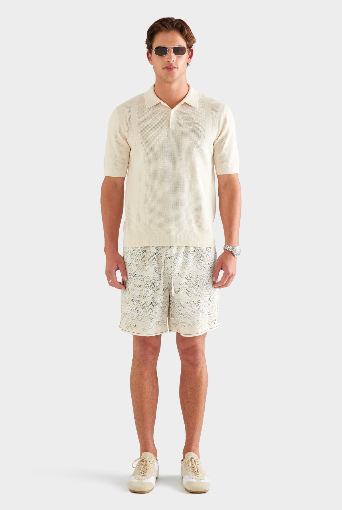 Cotton Pointelle Stripe Polo - Oat [[AU_MEDIA:gid://shopify/MediaImage/27759774826583]]