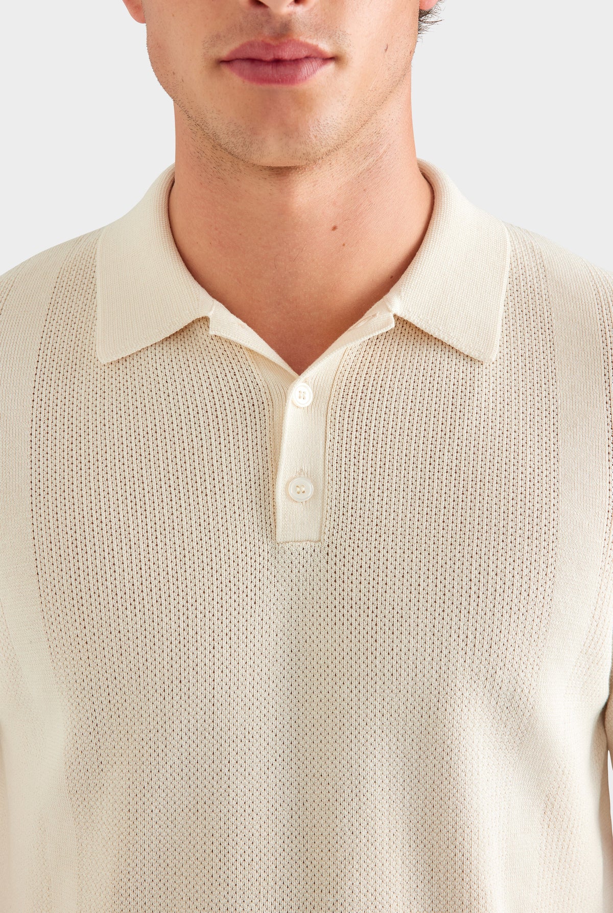 Cotton Pointelle Stripe Polo - Oat [[AU_MEDIA:gid://shopify/MediaImage/27759778365527]]