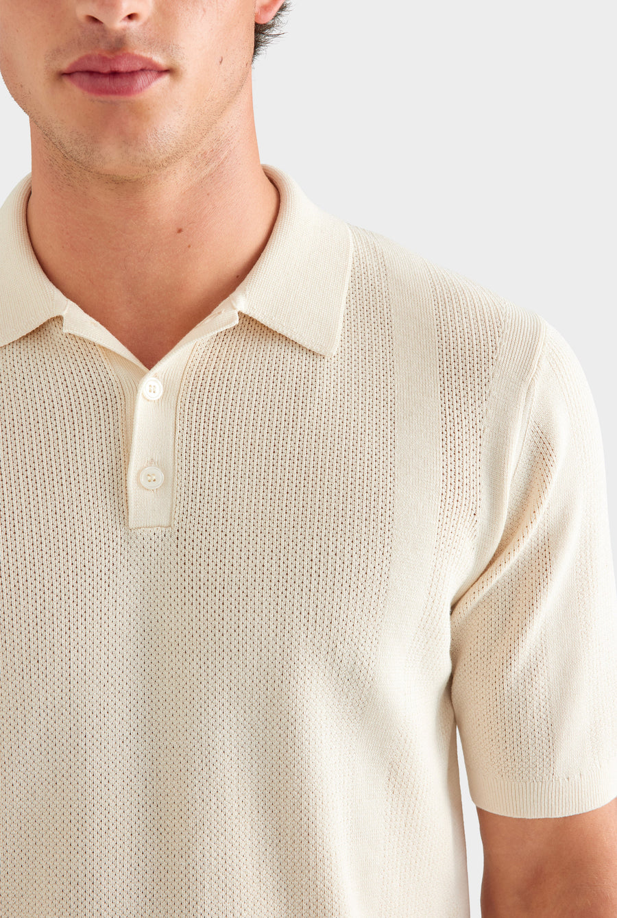 Cotton Pointelle Stripe Polo - Oat [[AU_MEDIA:gid://shopify/MediaImage/27759779053655]]