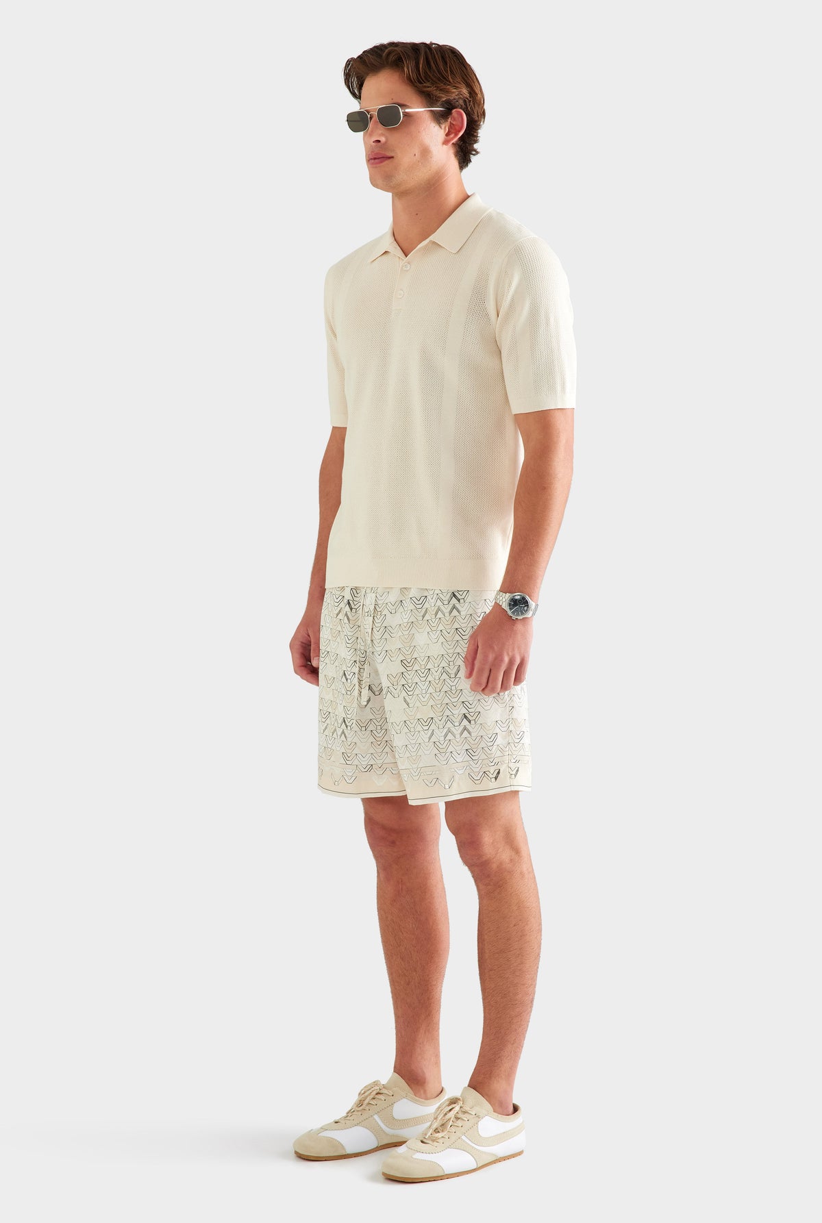 Cotton Pointelle Stripe Polo - Oat [[AU_MEDIA:gid://shopify/MediaImage/27759775252567]]