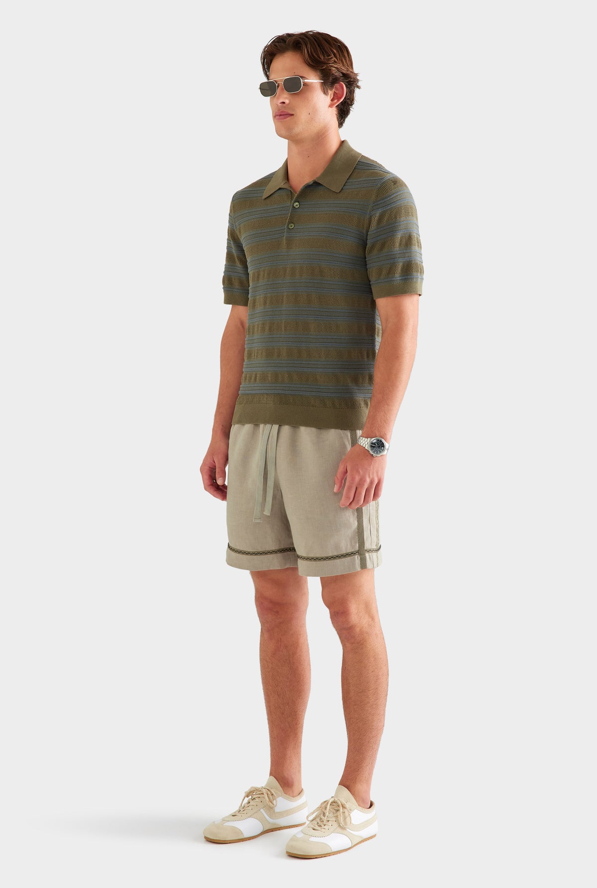 Stripe Ottoman Rib Polo - Olive/Slate Blue [[AU_MEDIA:gid://shopify/MediaImage/27759788425303]]