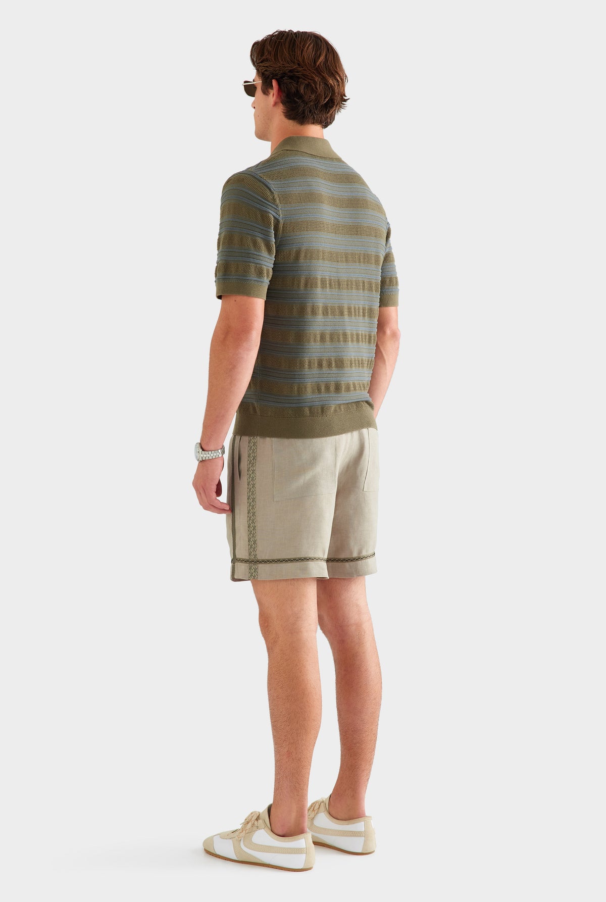 Stripe Ottoman Rib Polo - Olive/Slate Blue [[AU_MEDIA:gid://shopify/MediaImage/27759780626519]]