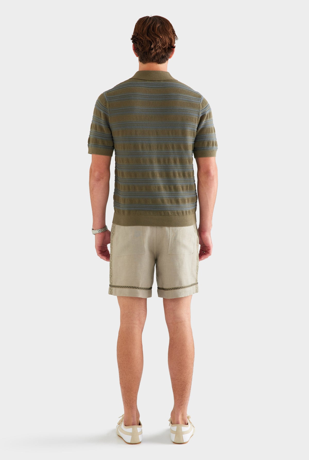 Stripe Ottoman Rib Polo - Olive/Slate Blue [[AU_MEDIA:gid://shopify/MediaImage/27759779545175]]