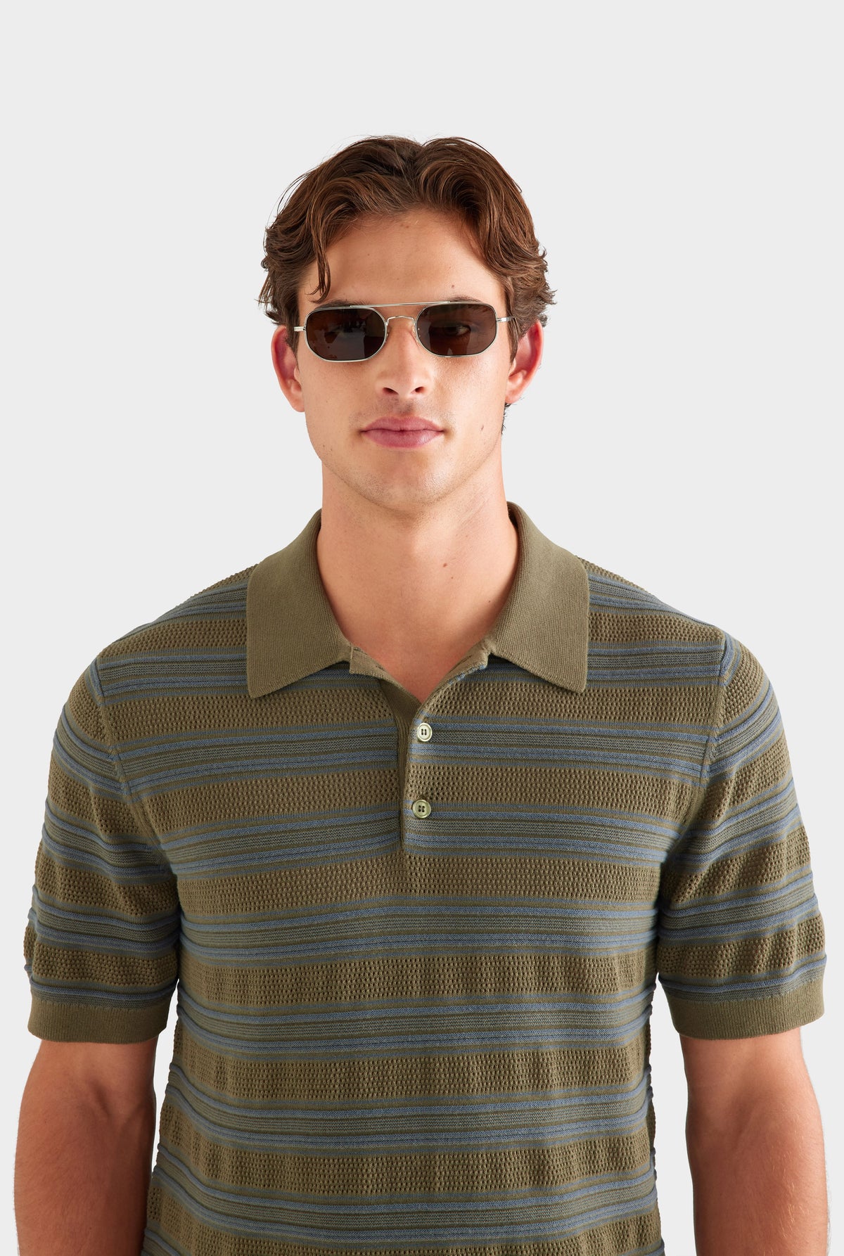 Stripe Ottoman Rib Polo - Olive/Slate Blue [[AU_MEDIA:gid://shopify/MediaImage/27759784198231]]
