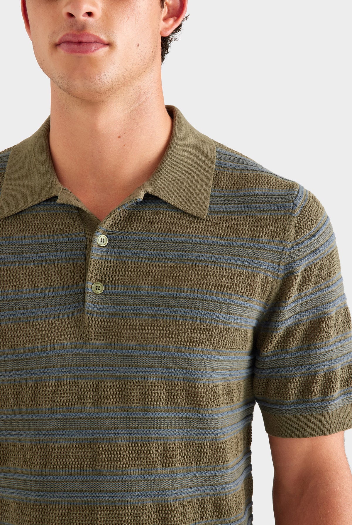 Stripe Ottoman Rib Polo - Olive/Slate Blue [[AU_MEDIA:gid://shopify/MediaImage/27759789604951]]