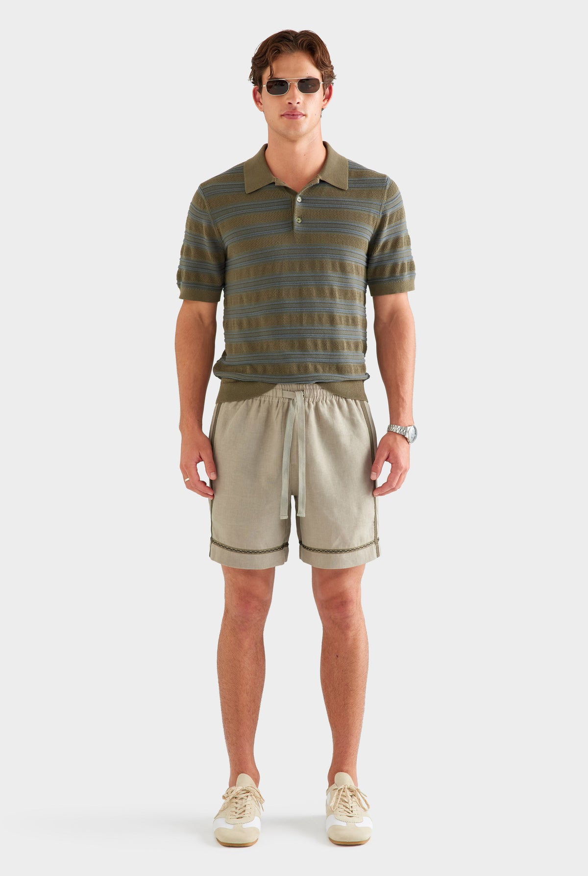 Stripe Ottoman Rib Polo - Olive/Slate Blue [[AU_MEDIA:gid://shopify/MediaImage/27759789867095]]