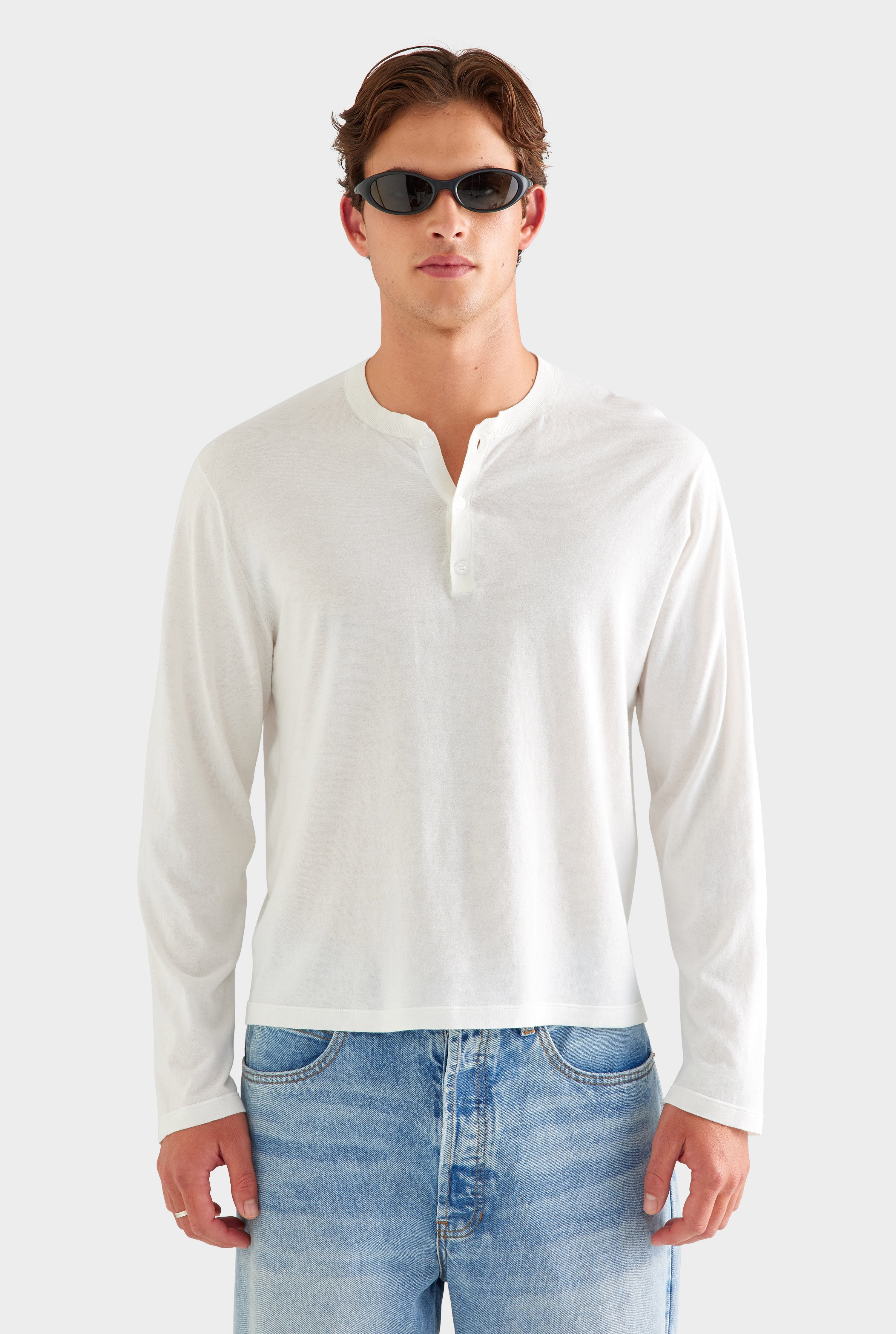 Long Sleeve Lightweight Knitted Henley - Off White [[AU_MEDIA:gid://shopify/MediaImage/27759796060247]]