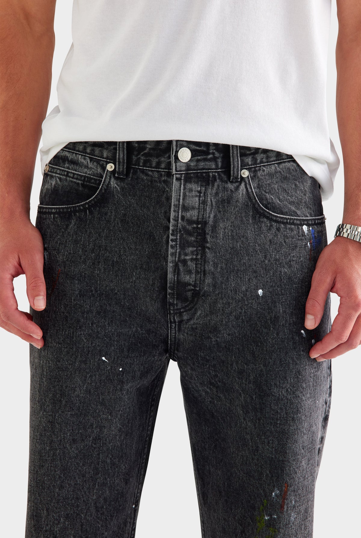 Straight Leg Denim Jean - Black Paint [[AU_MEDIA:gid://shopify/MediaImage/27759820046423]]