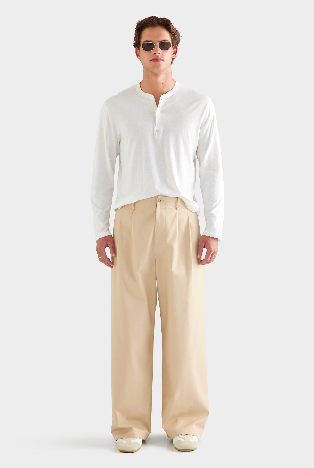 Cotton Twill Wide Leg Pant - Warm Stone [[AU_MEDIA:gid://shopify/MediaImage/27759825354839]]