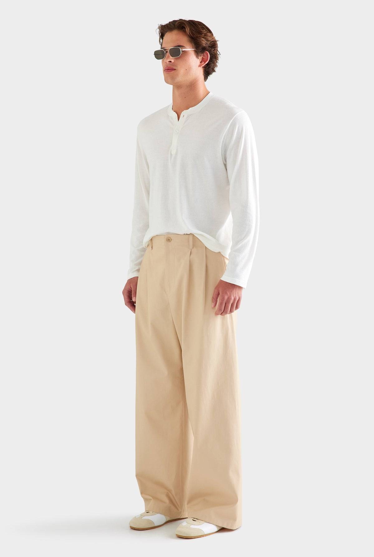 Cotton Twill Wide Leg Pant - Warm Stone [[AU_MEDIA:gid://shopify/MediaImage/27759824994391]]