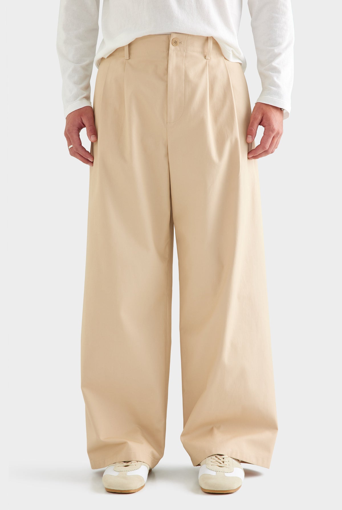 Cotton Twill Wide Leg Pant - Warm Stone [[AU_MEDIA:gid://shopify/MediaImage/27759823847511]]