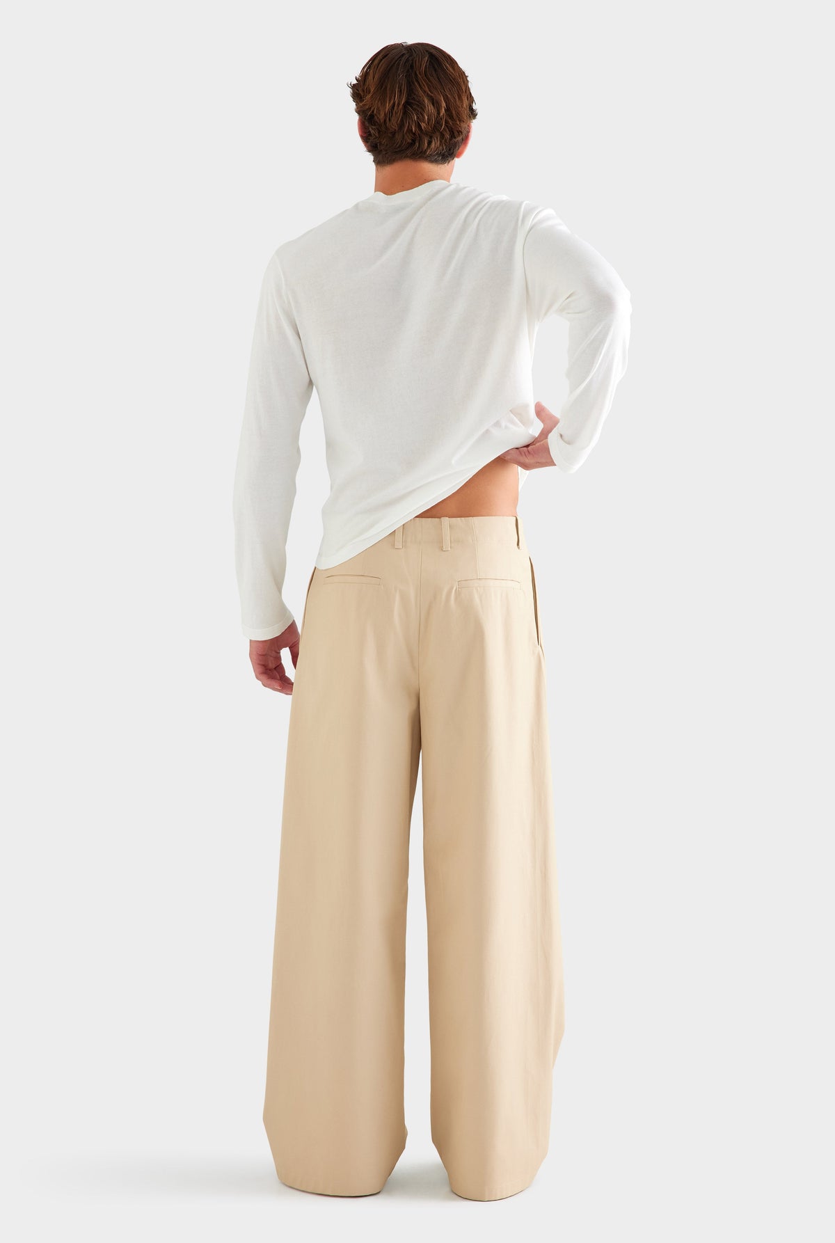 Cotton Twill Wide Leg Pant - Warm Stone [[AU_MEDIA:gid://shopify/MediaImage/27759826600023]]
