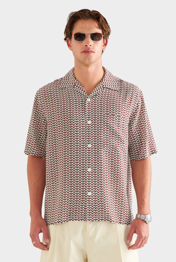 Short Sleeve Silk Camp Collar Shirt - Red/Washed Grey/Cream V Monogram [[AU_MEDIA:gid://shopify/MediaImage/27955554811991]]