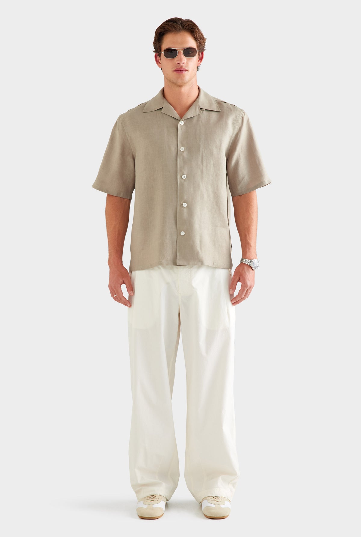 Linen Camp Collar Shirt - Olive Taupe [[AU_MEDIA:gid://shopify/MediaImage/27955557302359]]
