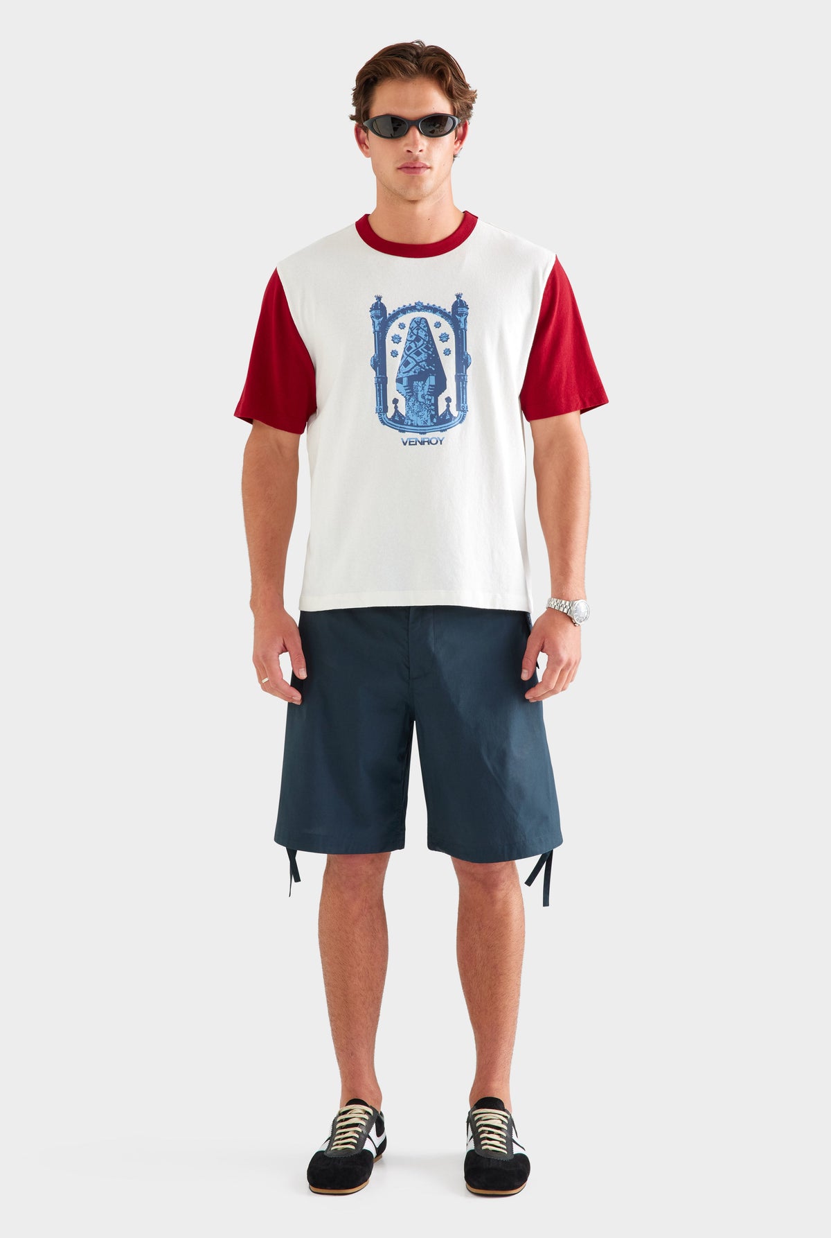 Contrast Cotton Linen Tee - White/Sangria [[AU_MEDIA:gid://shopify/MediaImage/27955579420759]]