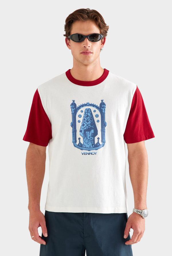 Contrast Cotton Linen Tee - White/Sangria [[AU_MEDIA:gid://shopify/MediaImage/27955578536023]]