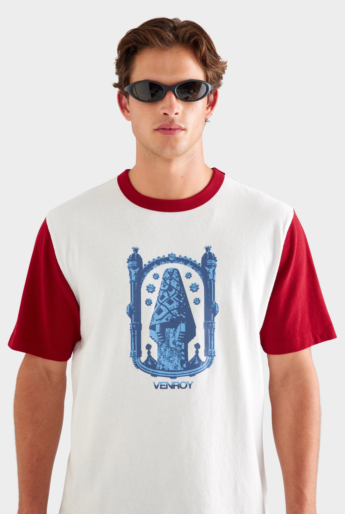 Contrast Cotton Linen Tee - White/Sangria [[AU_MEDIA:gid://shopify/MediaImage/27955580928087]]