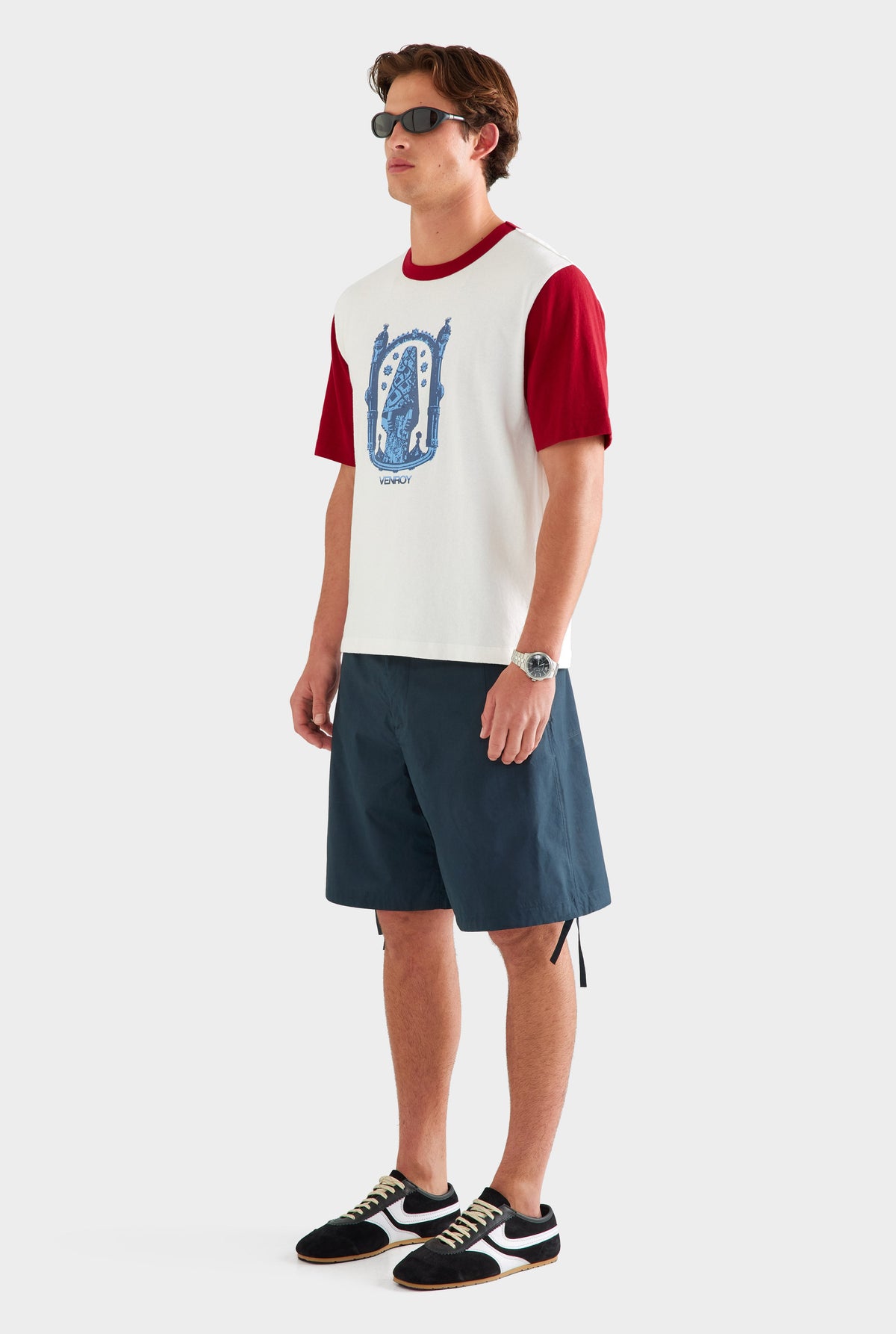 Contrast Cotton Linen Tee - White/Sangria [[AU_MEDIA:gid://shopify/MediaImage/27955581059159]]