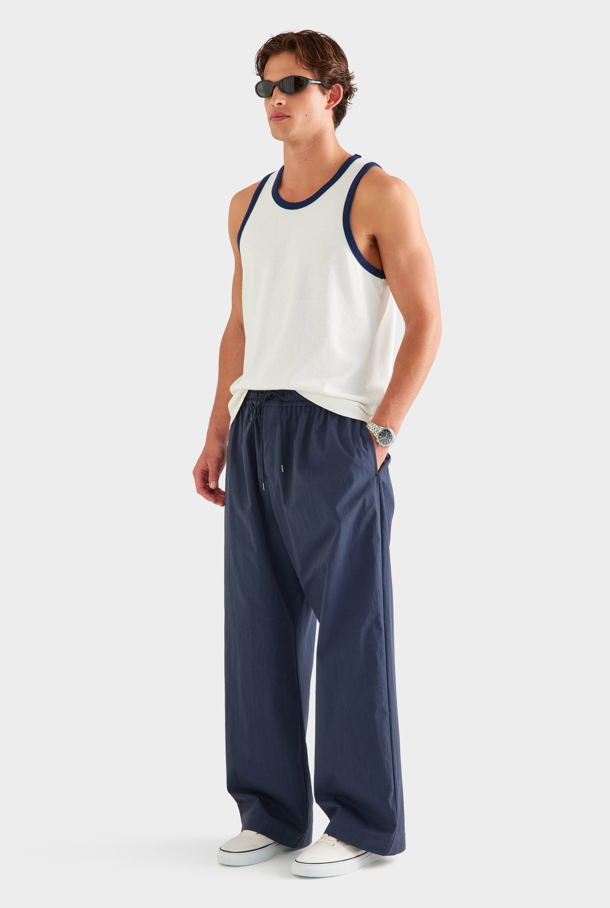 Cotton Twill Elasticated Baggy Pant - Navy [[AU_MEDIA:gid://shopify/MediaImage/27766056058967]]