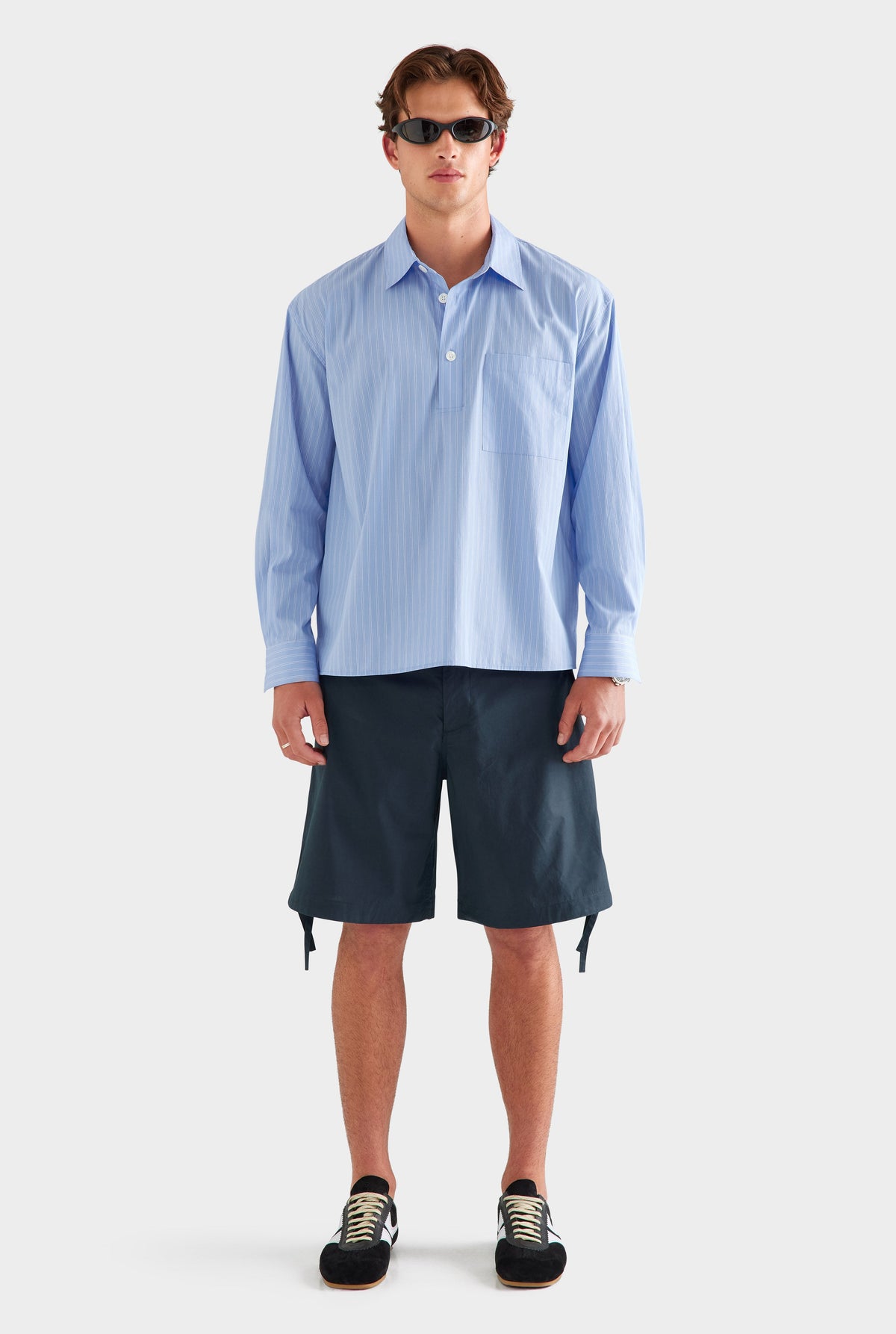 Cotton Stripe Popover Shirt - Blue/White Stripe [[AU_MEDIA:gid://shopify/MediaImage/27955567427671]]
