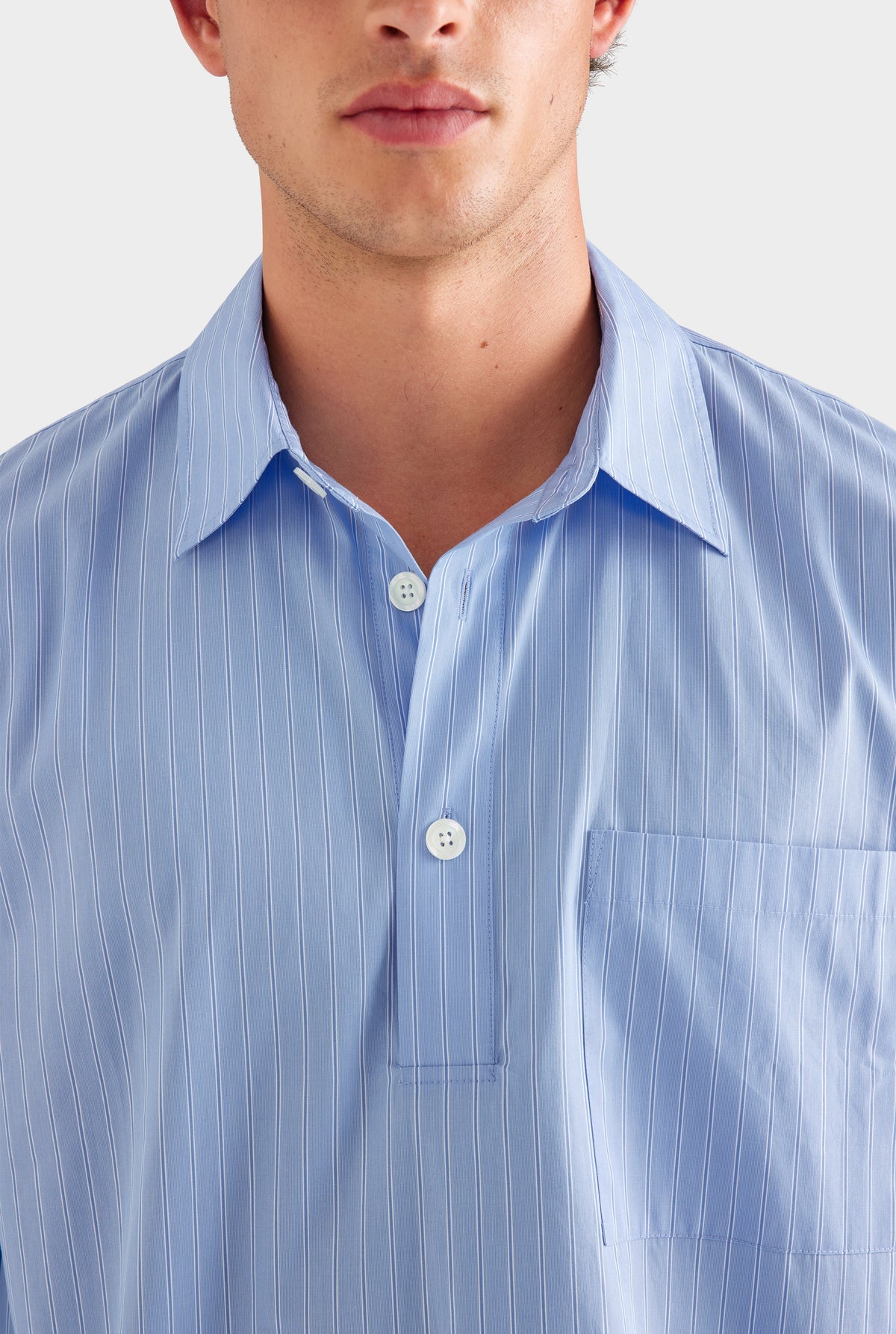 Cotton Stripe Popover Shirt - Blue/White Stripe [[AU_MEDIA:gid://shopify/MediaImage/27955559170135]]