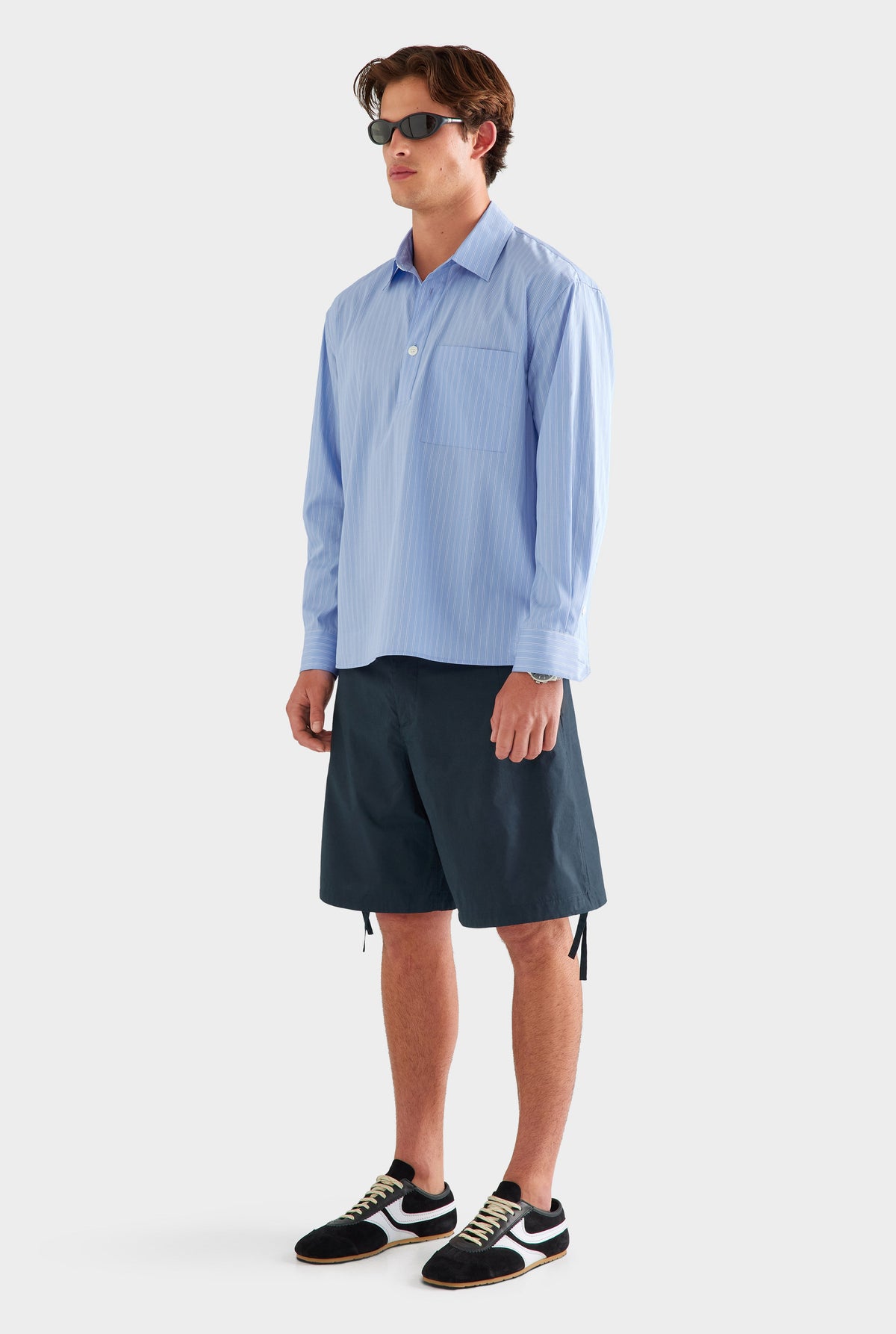 Cotton Stripe Popover Shirt - Blue/White Stripe [[AU_MEDIA:gid://shopify/MediaImage/27955559661655]]