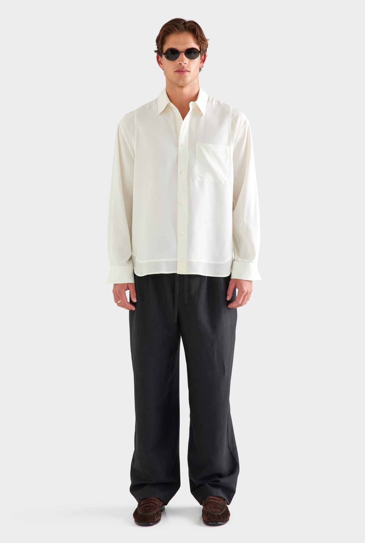 Long Sleeve Silk Panelled Shirt - Cream [[AU_MEDIA:gid://shopify/MediaImage/27955569229911]]