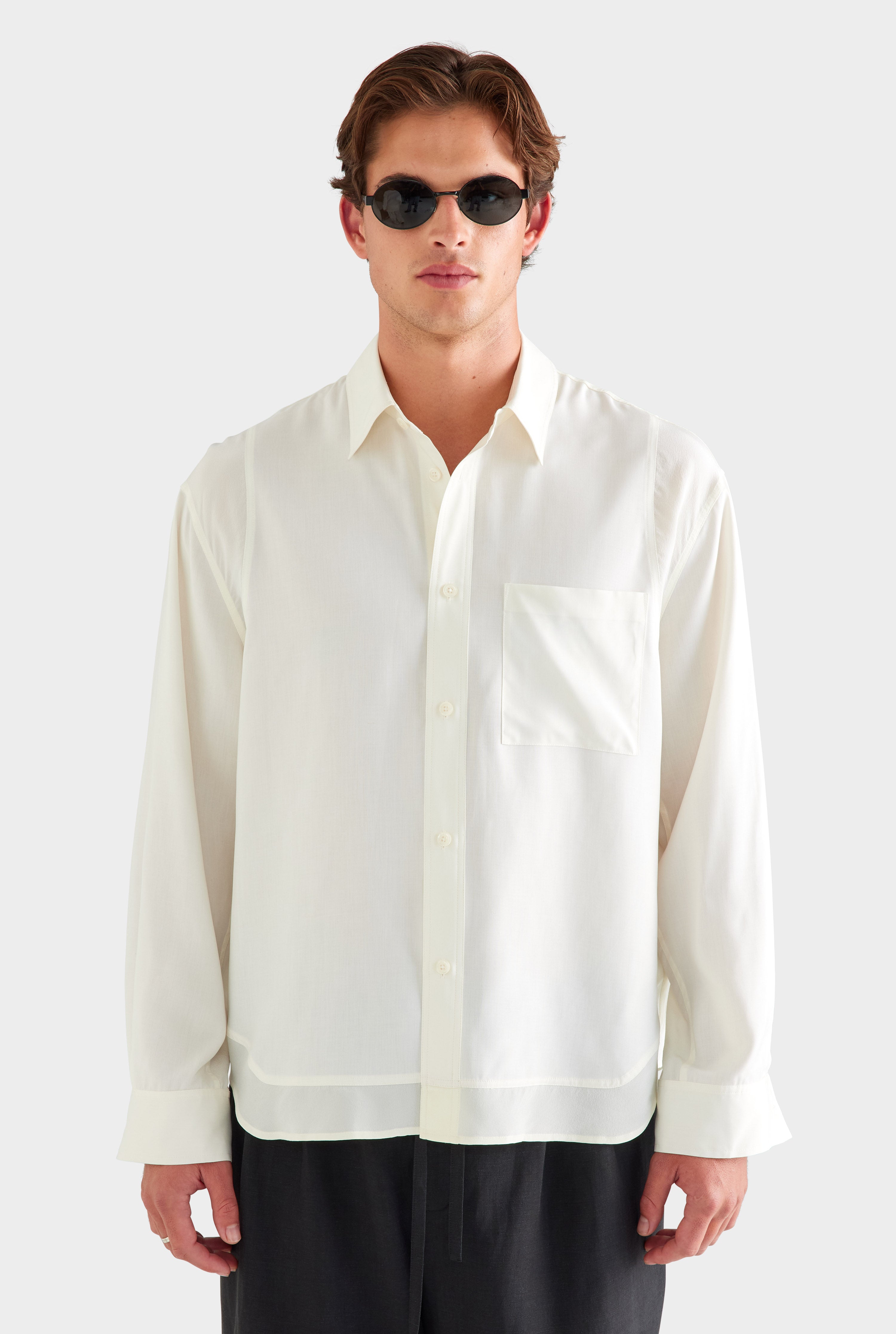 Long Sleeve Silk Panelled Shirt - Cream [[AU_MEDIA:gid://shopify/MediaImage/27955568541783]]