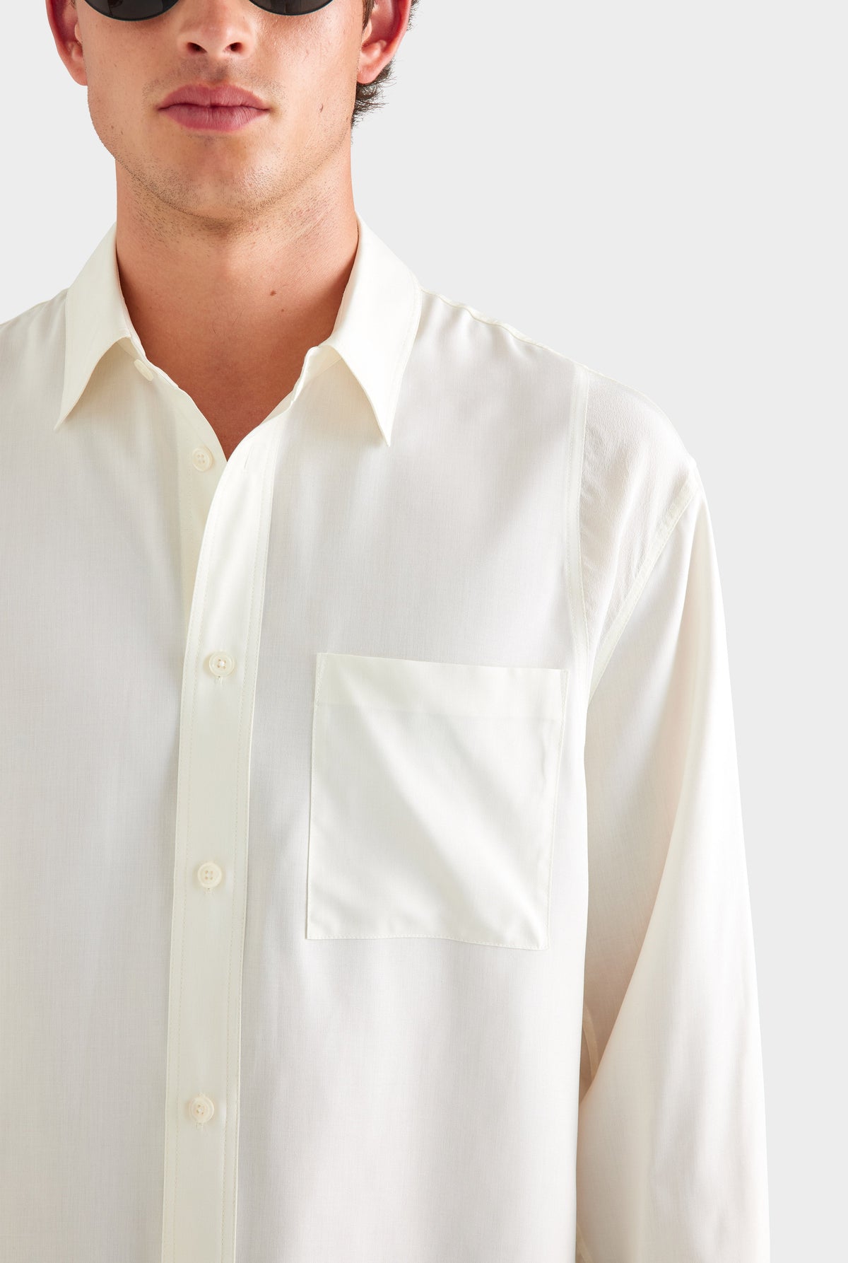 Long Sleeve Silk Panelled Shirt - Cream [[AU_MEDIA:gid://shopify/MediaImage/27955568640087]]