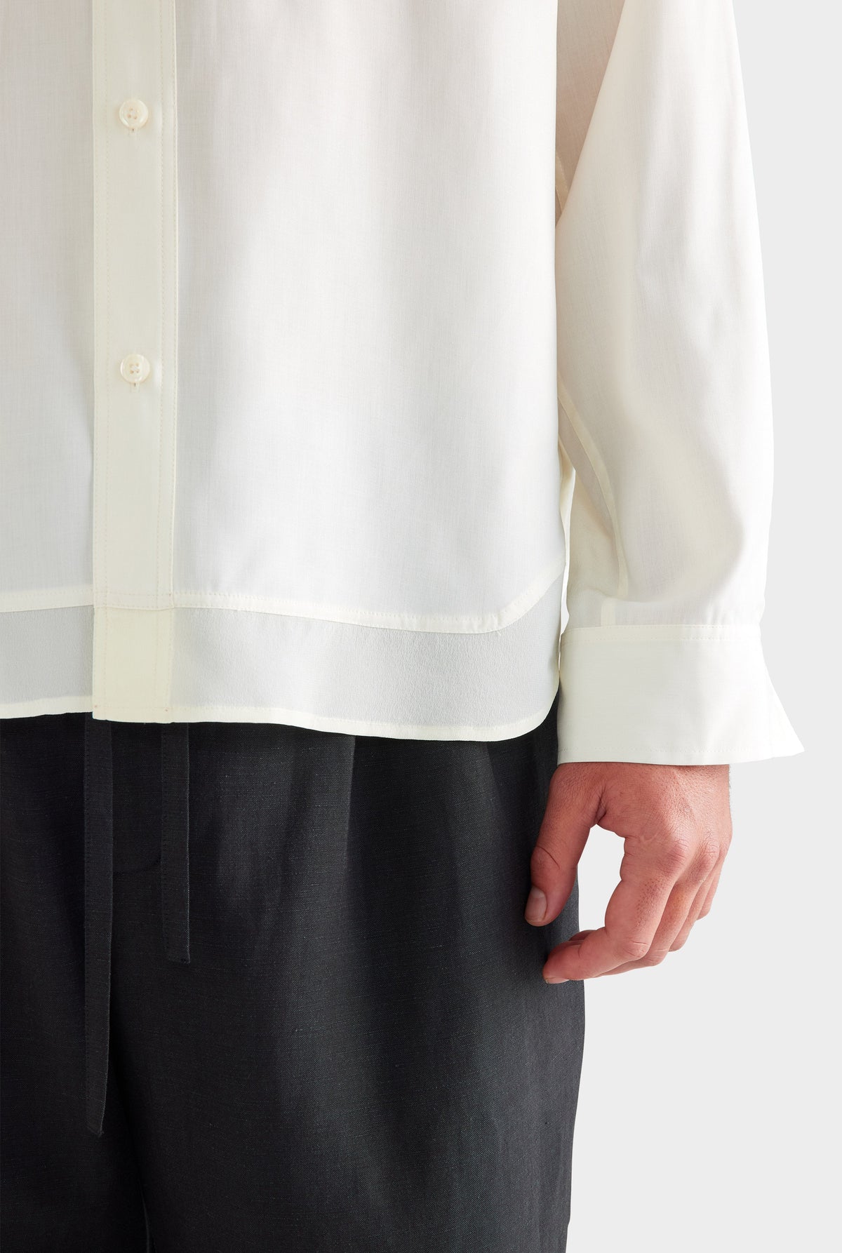 Long Sleeve Silk Panelled Shirt - Cream [[AU_MEDIA:gid://shopify/MediaImage/27955569098839]]