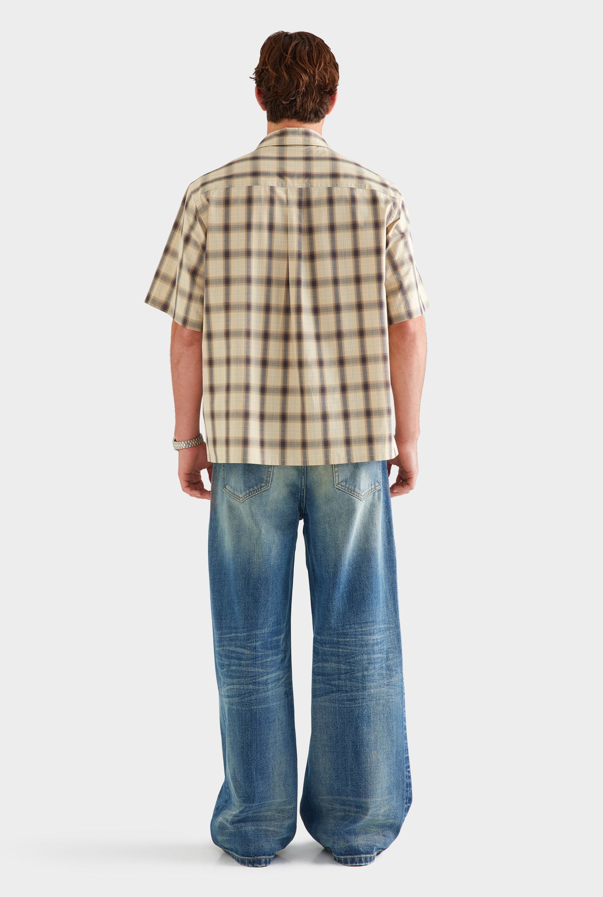 Oversized Check Short Sleeve Shirt - Beige Check [[AU_MEDIA:gid://shopify/MediaImage/27955569786967]]