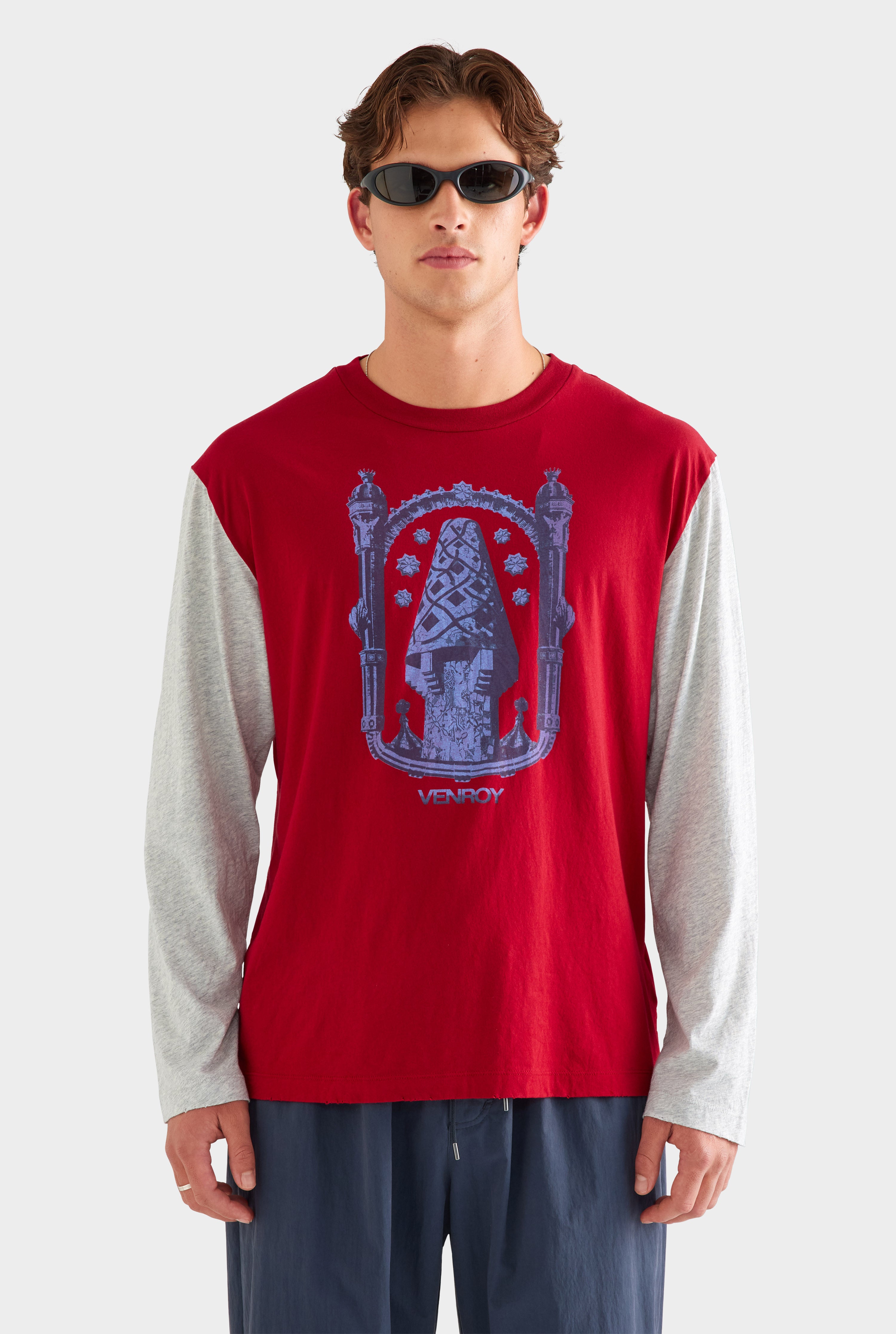 Lightweight Long Sleeve T-Shirt - Grey Marl/Sangria [[AU_MEDIA:gid://shopify/MediaImage/27955570376791]]