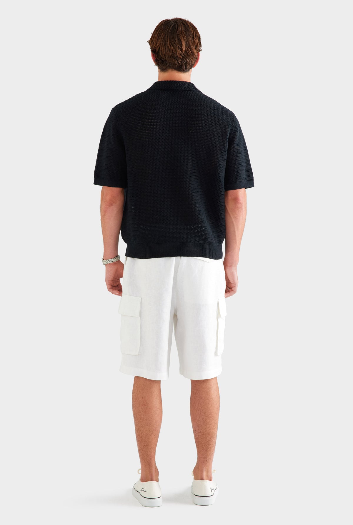 Chunky Crochet Cotton Knit Polo - Black [[AU_MEDIA:gid://shopify/MediaImage/27955576471639]]