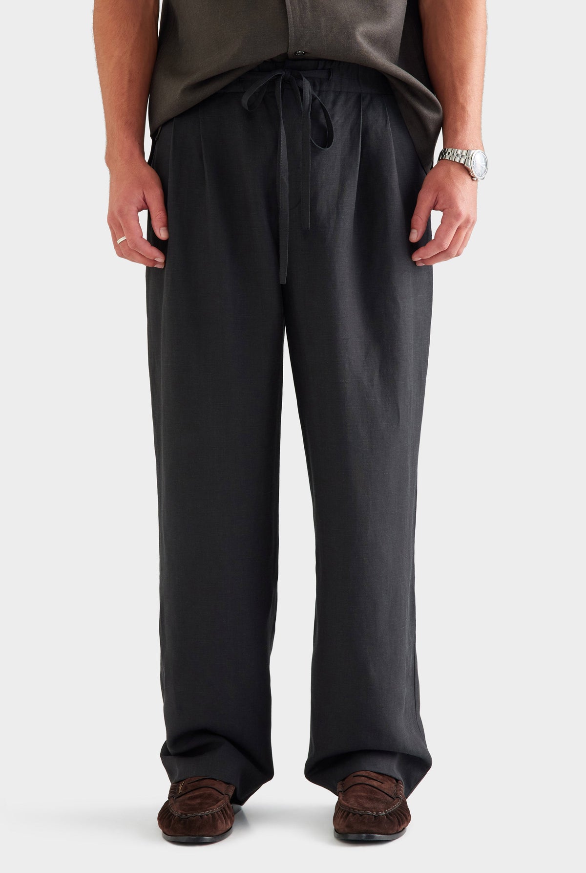 Wool Linen Relaxed Pant - Black [[AU_MEDIA:gid://shopify/MediaImage/27955575947351]]