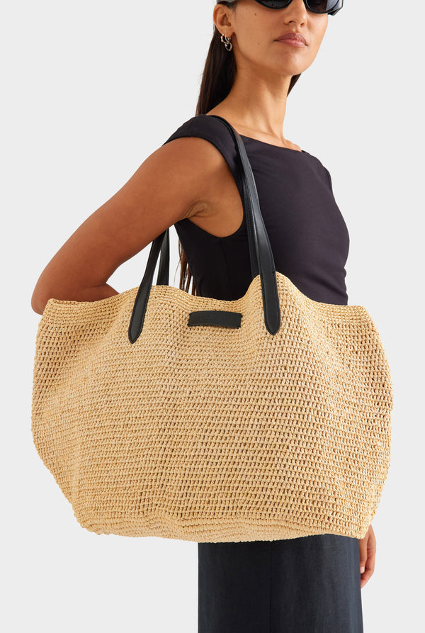 Large Raffia Tote - Natural/Black [[AU_MEDIA:gid://shopify/MediaImage/27957286305879]]