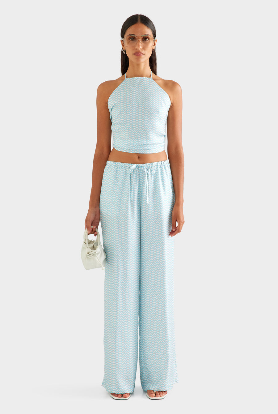 Silk Scarf Halter Top - Ice Blue/Silver V Monogram [[AU_MEDIA:gid://shopify/MediaImage/27756982272087]]