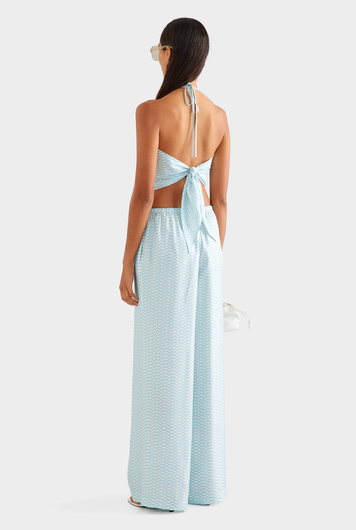 Relaxed Silk Drawstring Pant - Ice Blue/Silver V Monogram [[AU_MEDIA:gid://shopify/MediaImage/27756978929751]]