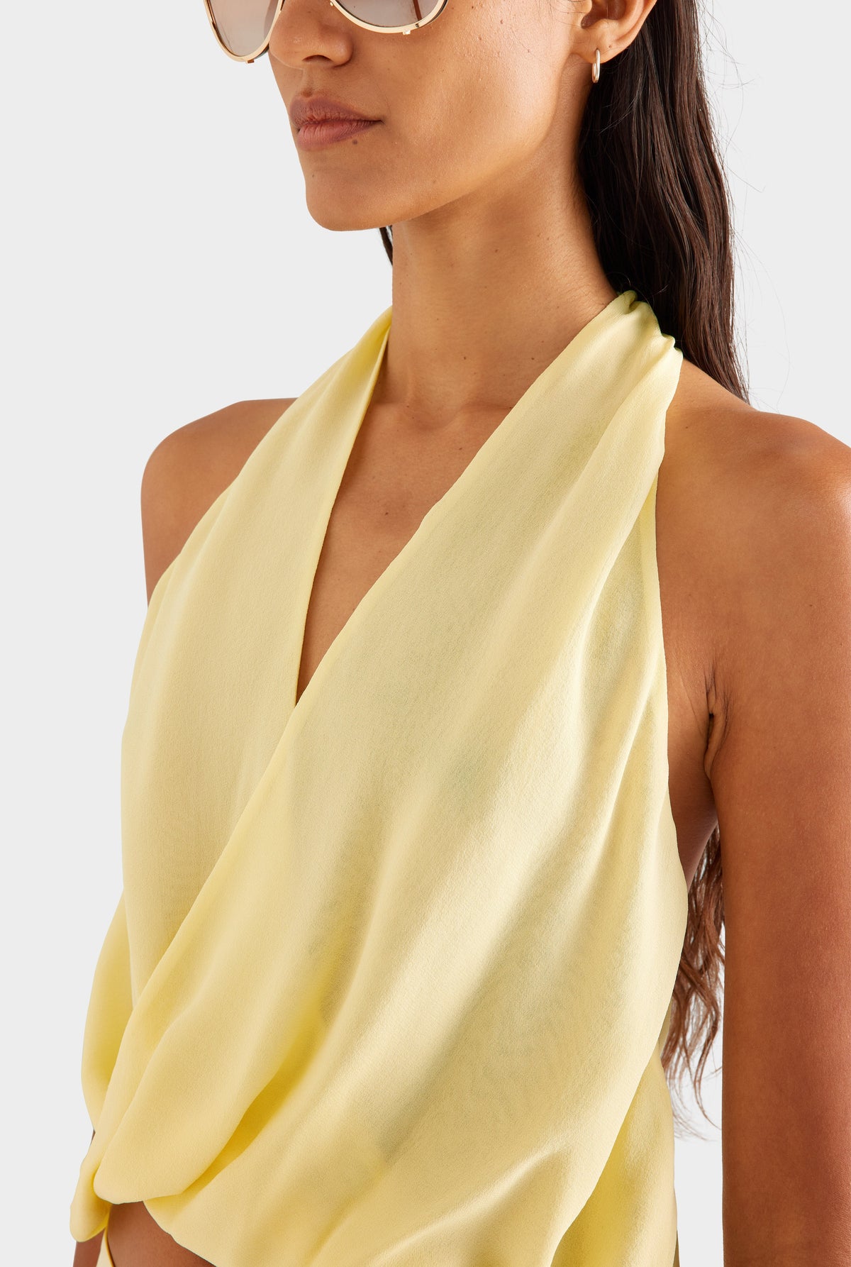 Silk Twist Plunge Top - Pastel Yellow [[AU_MEDIA:gid://shopify/MediaImage/27756822626391]]