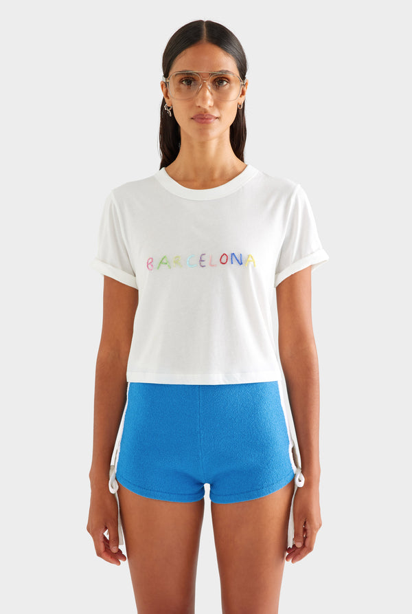 Beaded Lightweight Rolled Sleeve Tee - White/Barcelona [[AU_MEDIA:gid://shopify/MediaImage/27756823773271]]