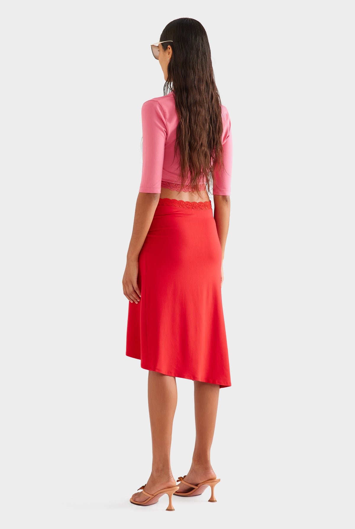 Lace Twist Midi Skirt - Catalan Red [[AU_MEDIA:gid://shopify/MediaImage/27756923355223]]