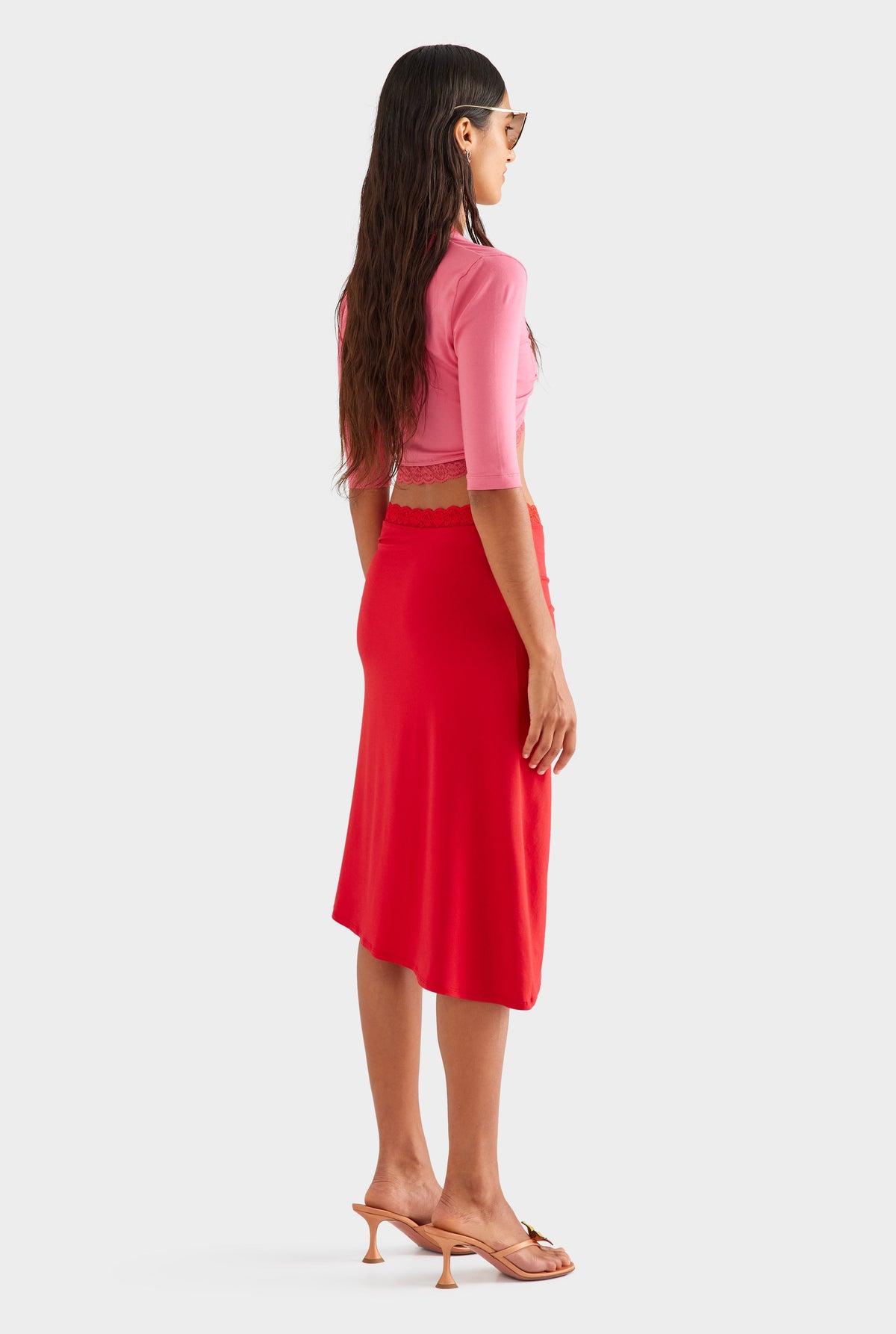 Lace Twist Midi Skirt - Catalan Red [[AU_MEDIA:gid://shopify/MediaImage/27756922765399]]