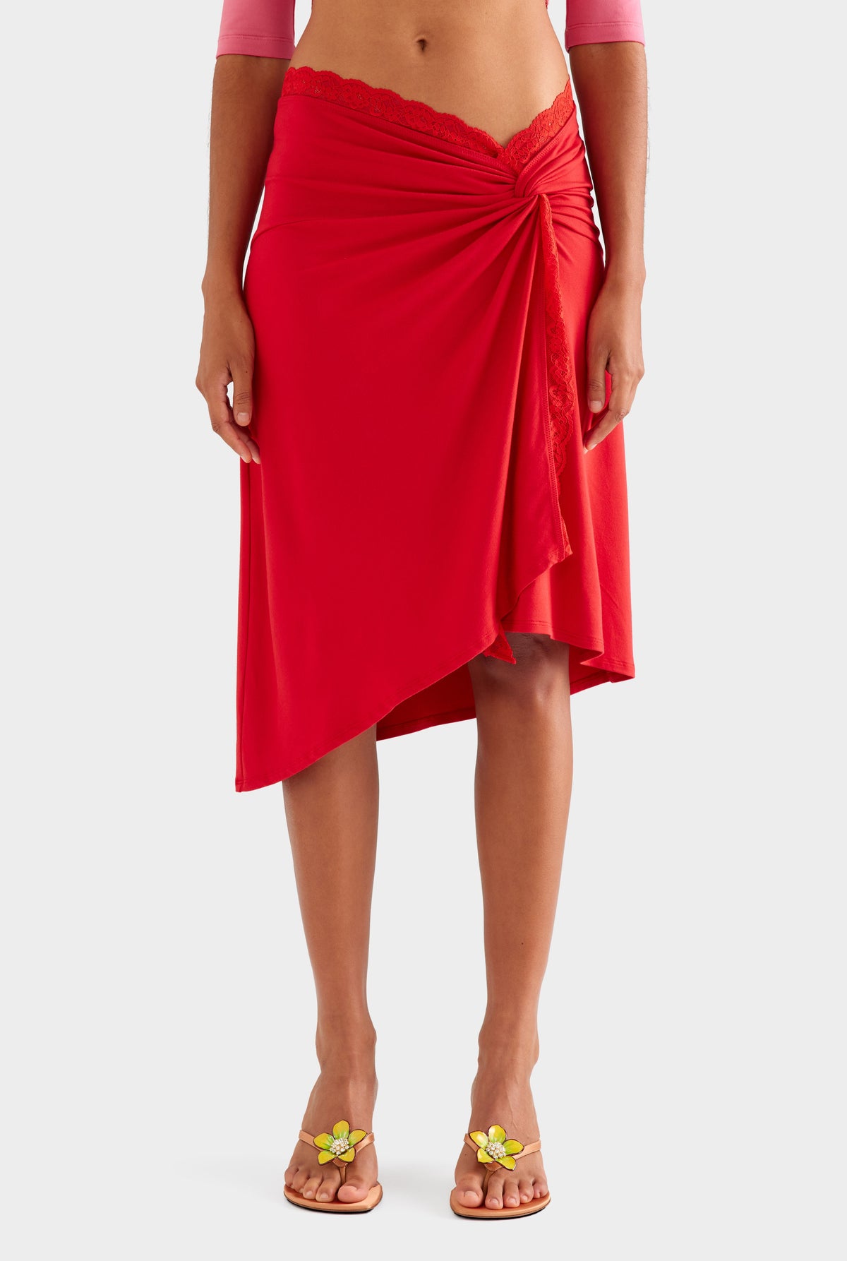 Lace Twist Midi Skirt - Catalan Red [[AU_MEDIA:gid://shopify/MediaImage/27756924076119]]