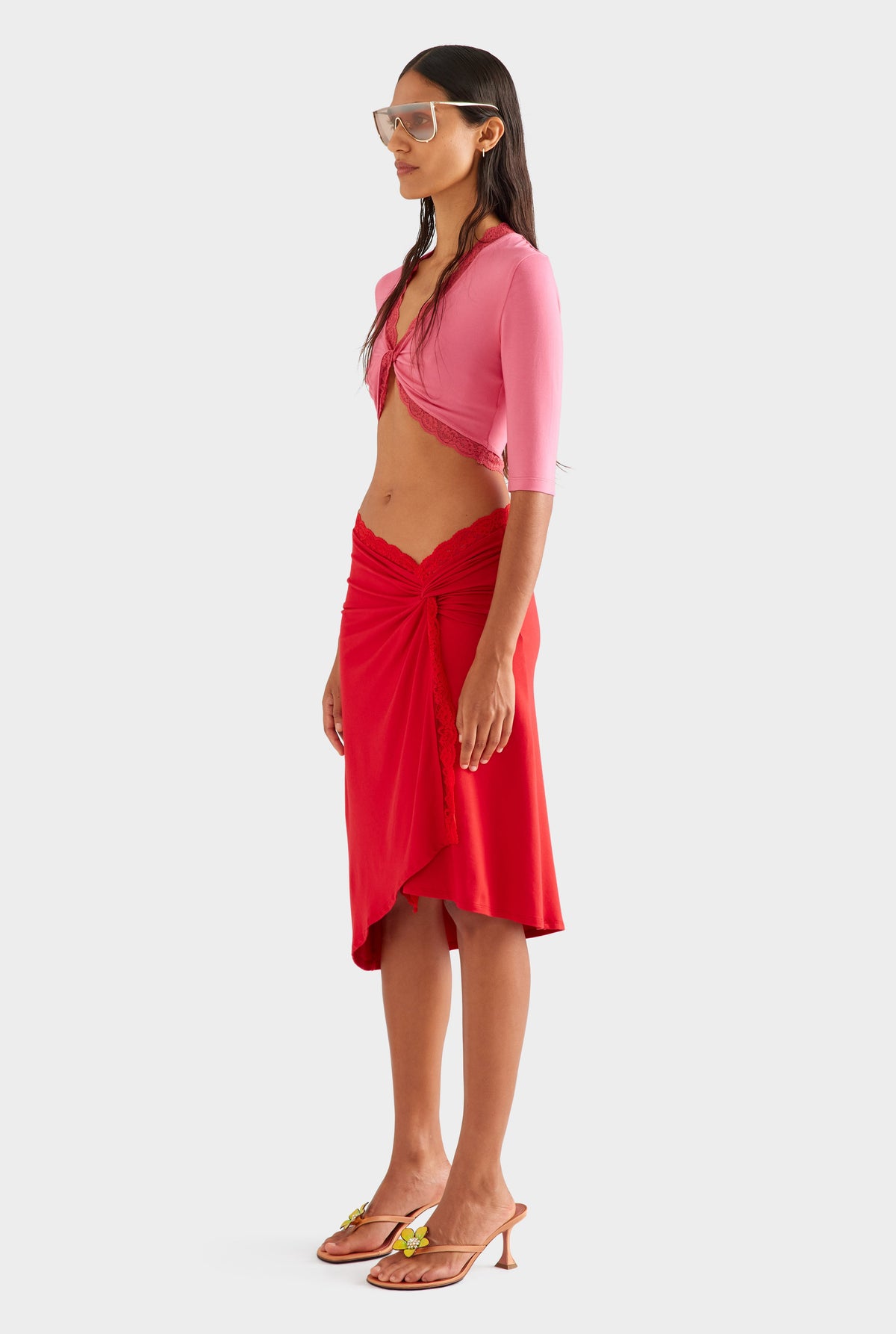 Lace Twist 3/4 Sleeve Top - Confetti Pink [[AU_MEDIA:gid://shopify/MediaImage/27756827869271]]