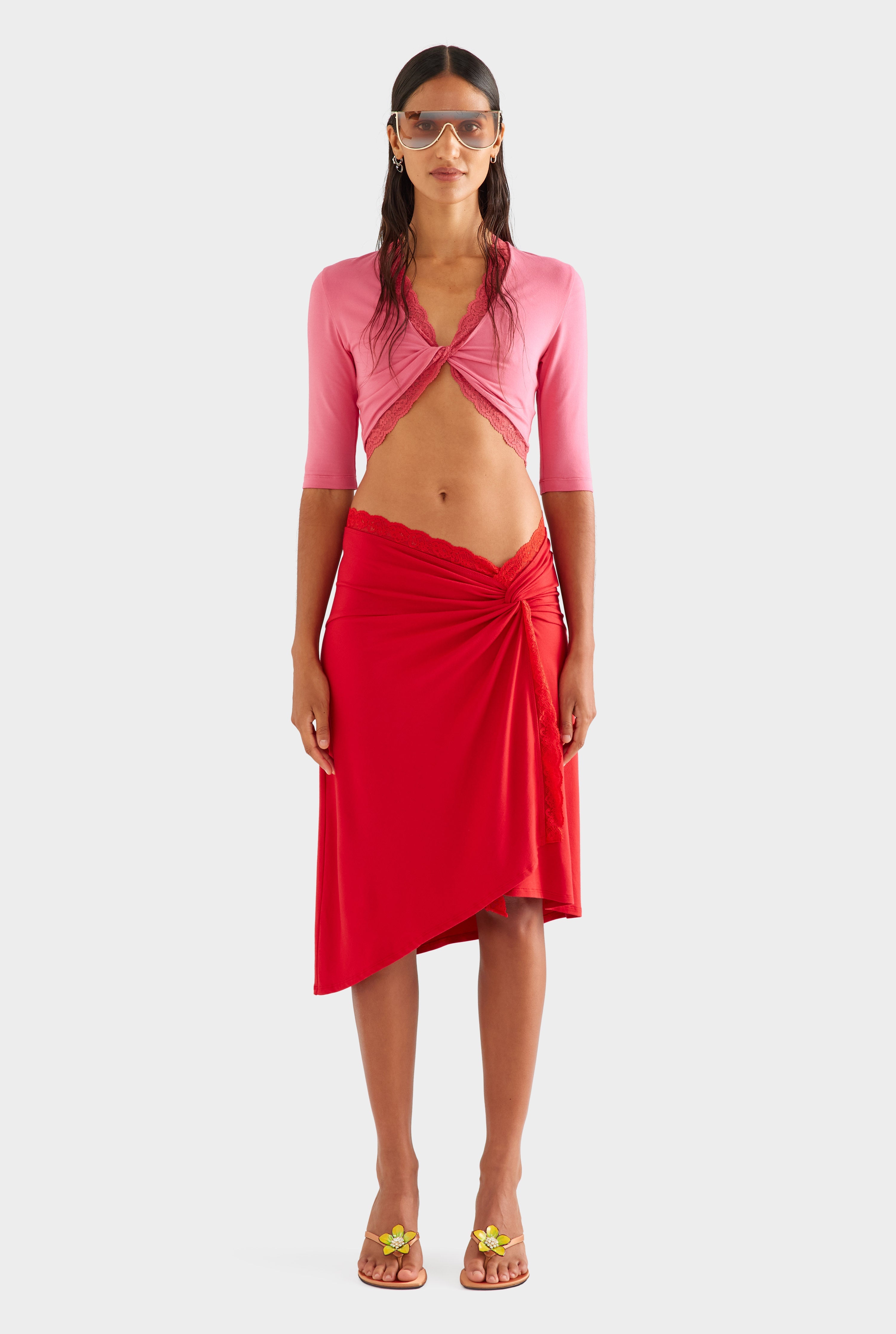 Lace Twist Midi Skirt - Catalan Red [[AU_MEDIA:gid://shopify/MediaImage/27756923977815]]