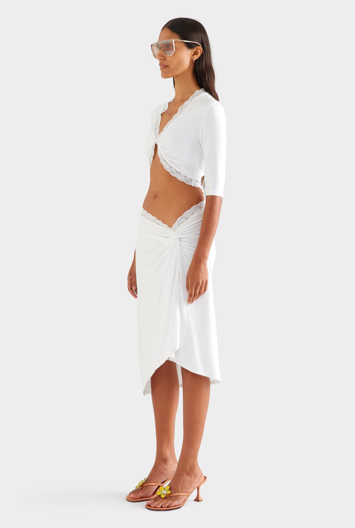 Lace Twist Midi Skirt - White [[AU_MEDIA:gid://shopify/MediaImage/27756928794711]]