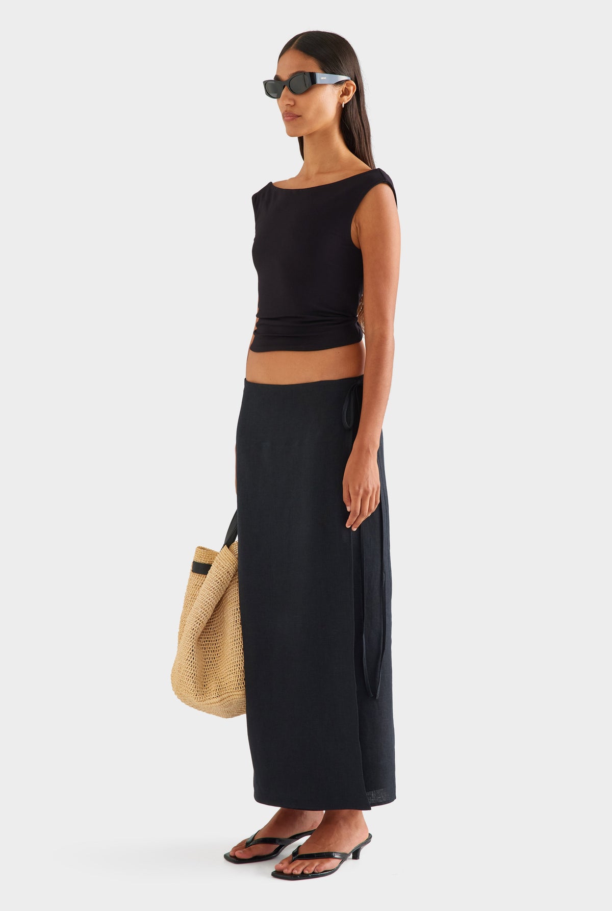Linen Wrap Maxi Skirt - Black [[AU_MEDIA:gid://shopify/MediaImage/27756951240791]]